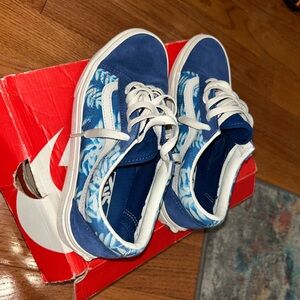 Blue and White Floral Vans